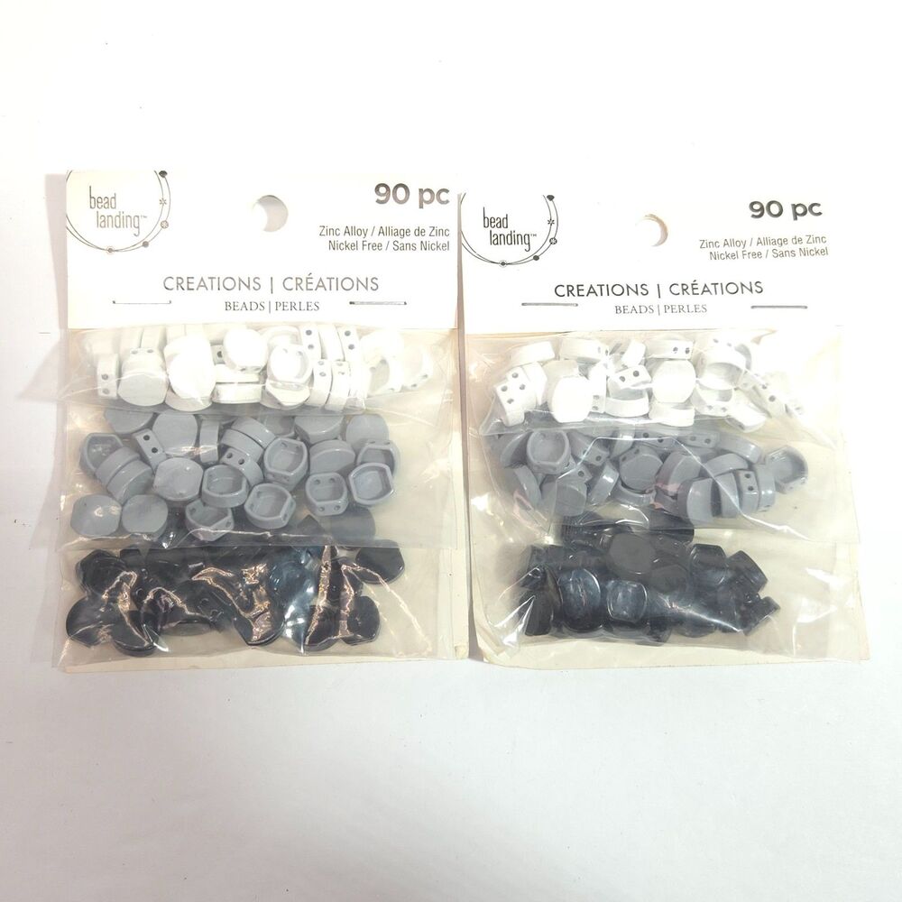 Bead Landing White Grey Black Zinc Alloy Craft Spacer Beads 90 pc NIP Lot of 2